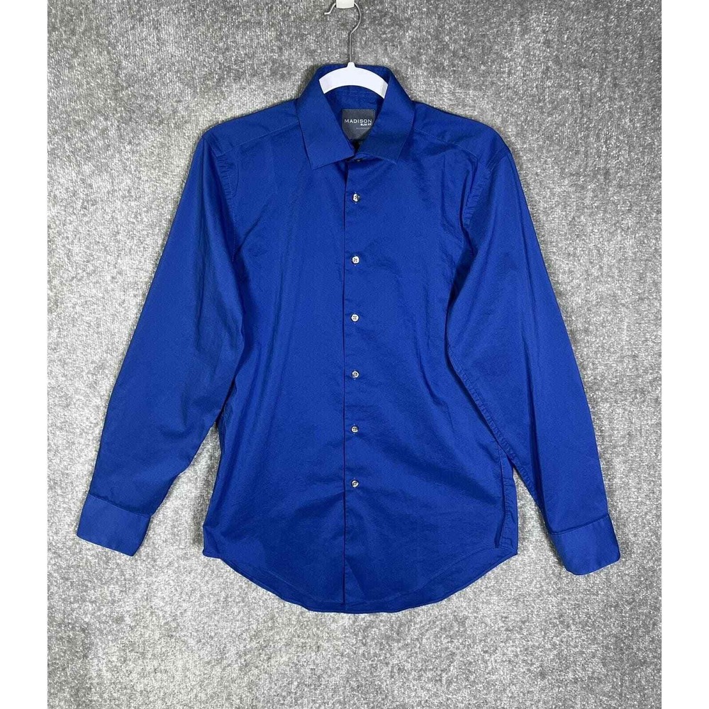 Madison‎ Slim Fit Button Up Shirt Mens Size Medium Blue Stretch Long Sleeve